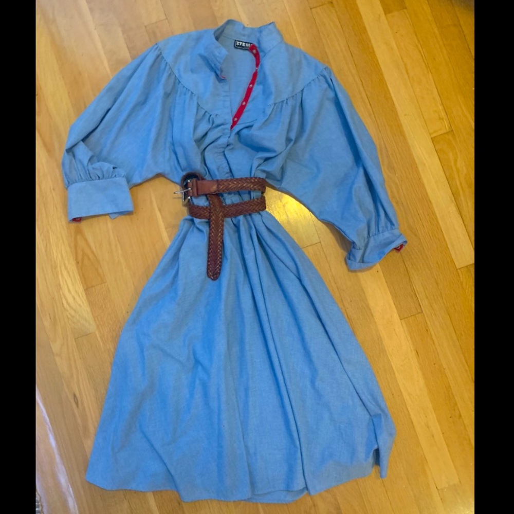 Midi A-Line denim pesant hippie boho dress